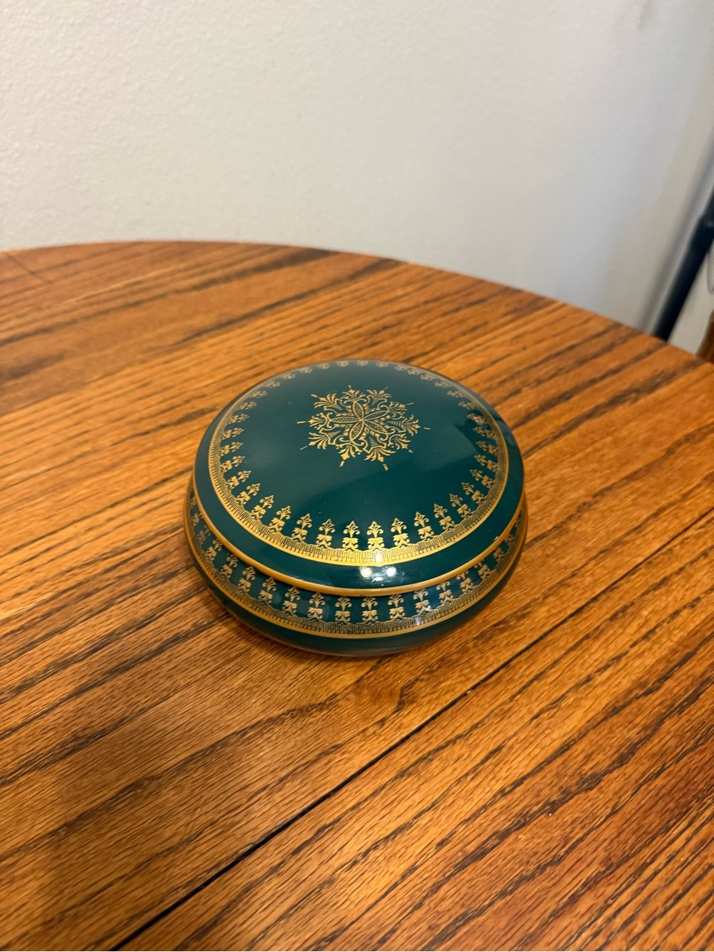 Vintage German gold trim Green and Gold Decorative Trinket Box